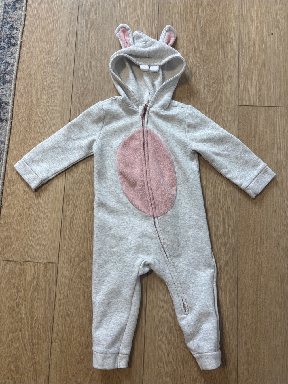 Old Navy Gray & Pink Hooded One-Piece Footie